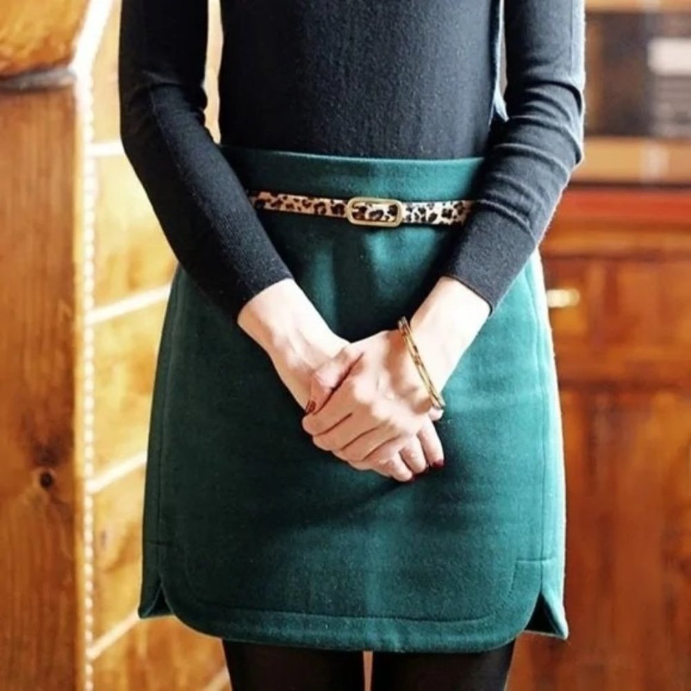 J. Crew Hunter Green Holiday Wool Shirttail Mini Skirt 4